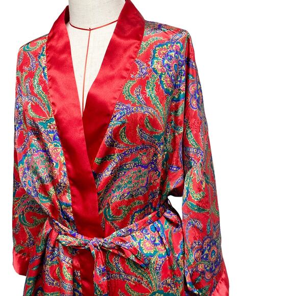 Vintage Morgan Taylor Size S Red Printed Satin Loungewear Robe - Picture 3 of 8